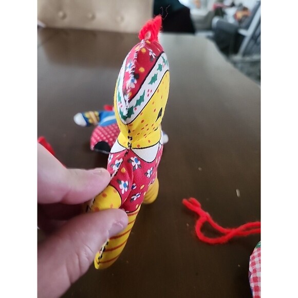 Vintage Calico Handmade Fabric Cloth Christmas Ornaments 1970 Set of 5 Nostalgia - Picture 8 of 10